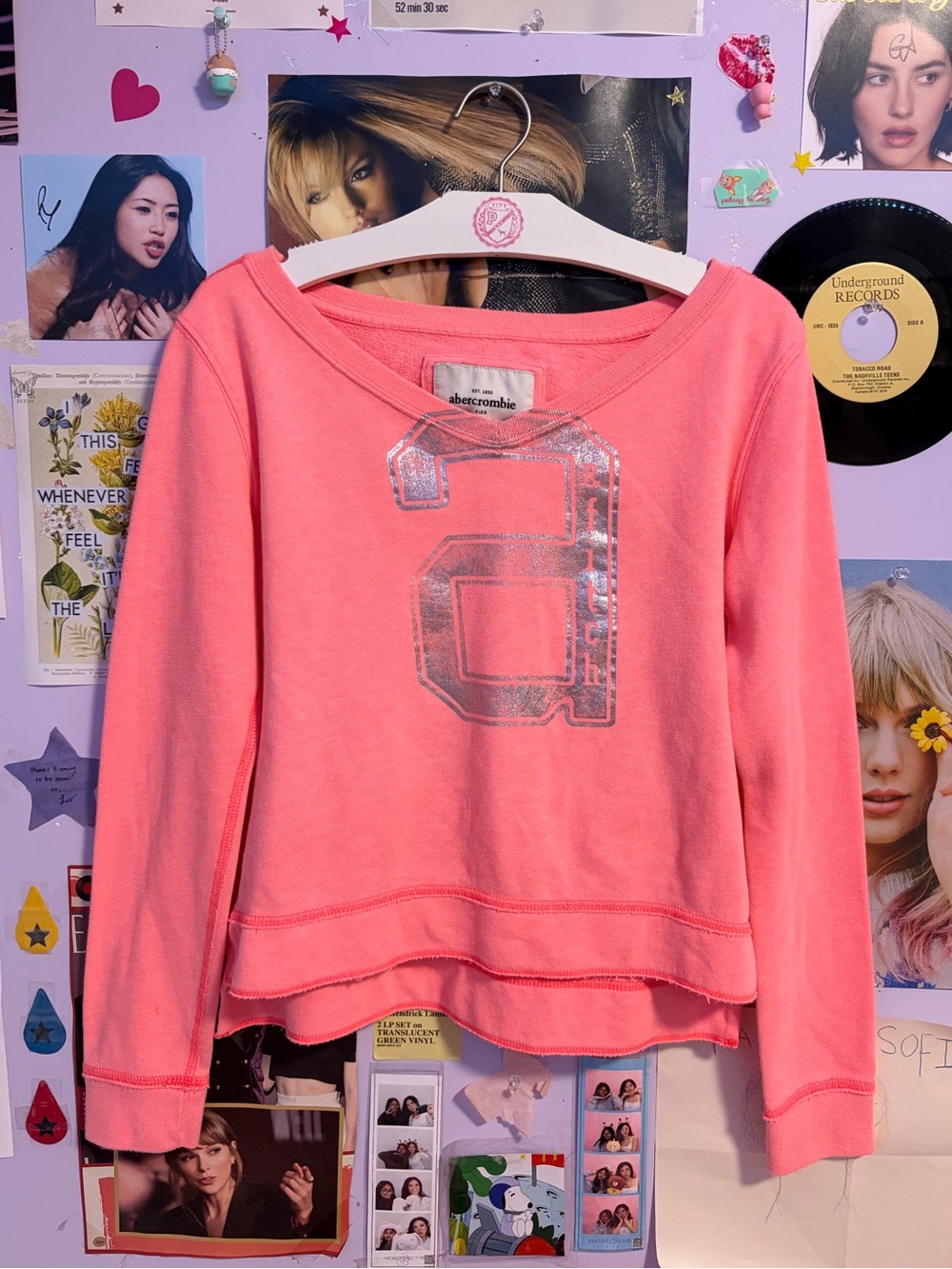 Abercrombie & Fitch Coral Pink Metallic Number Sweatshirt 💕